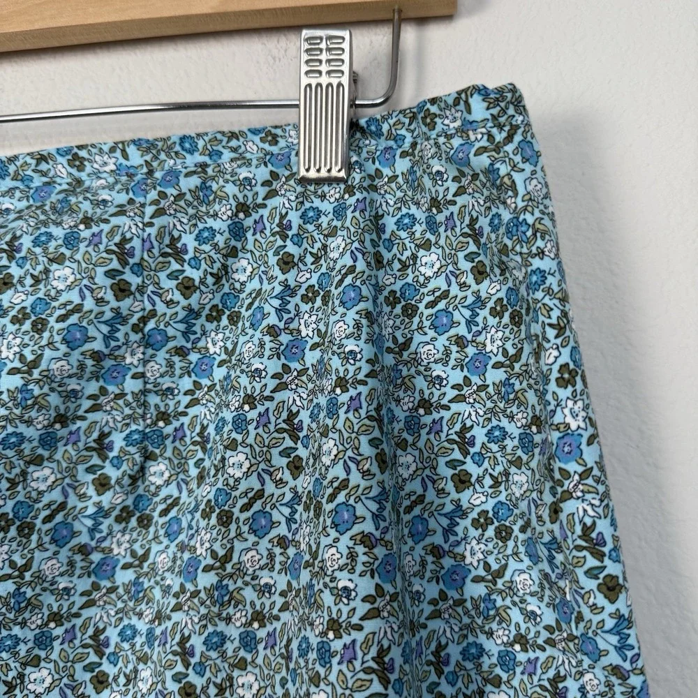 Vintage 90s Y2K Micro Floral Mini Skirt Womens‎ XL Blue Twee Ruffle Beach Casual